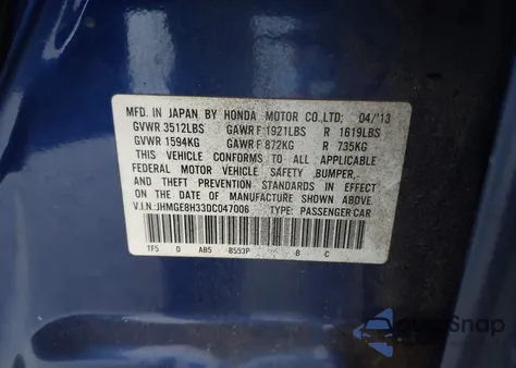 2013 Honda Fit from USA, damaged, VIN JHMGE8H33DC047006